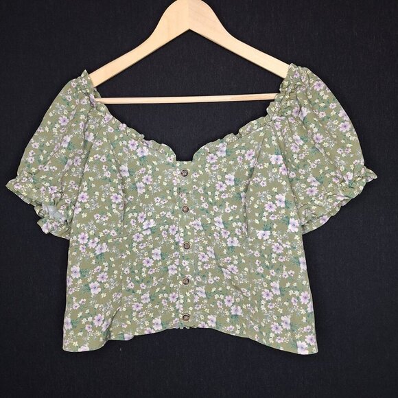 june & hudson Tops - 💙 June & Hudson Floral Babydoll Puffed Sleeve Blouse Size XL Smocked Back Milkm
